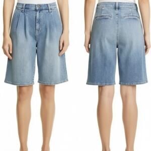 NILI LOTAN Julie Denim Pleated Trouser Shorts in Blue Fadded Wash, size 28
